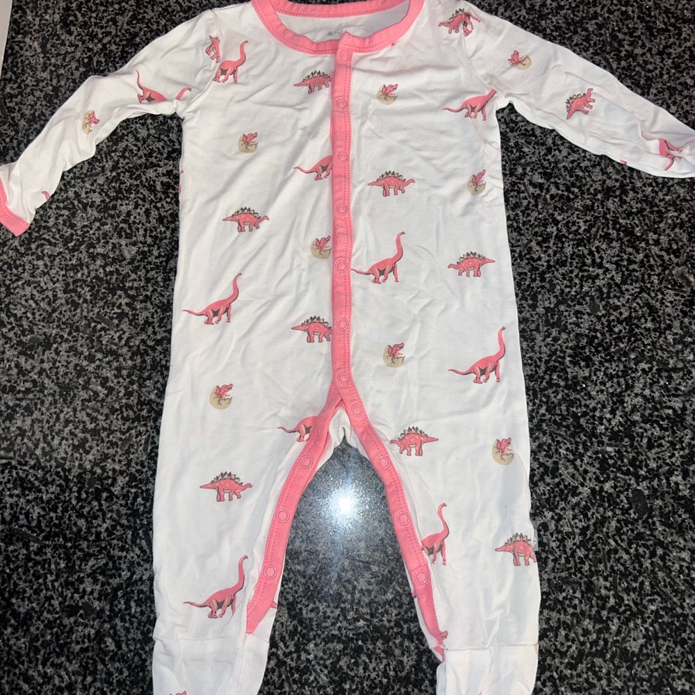 Kyte BABY White and Pink Dinosaur Kids Footie